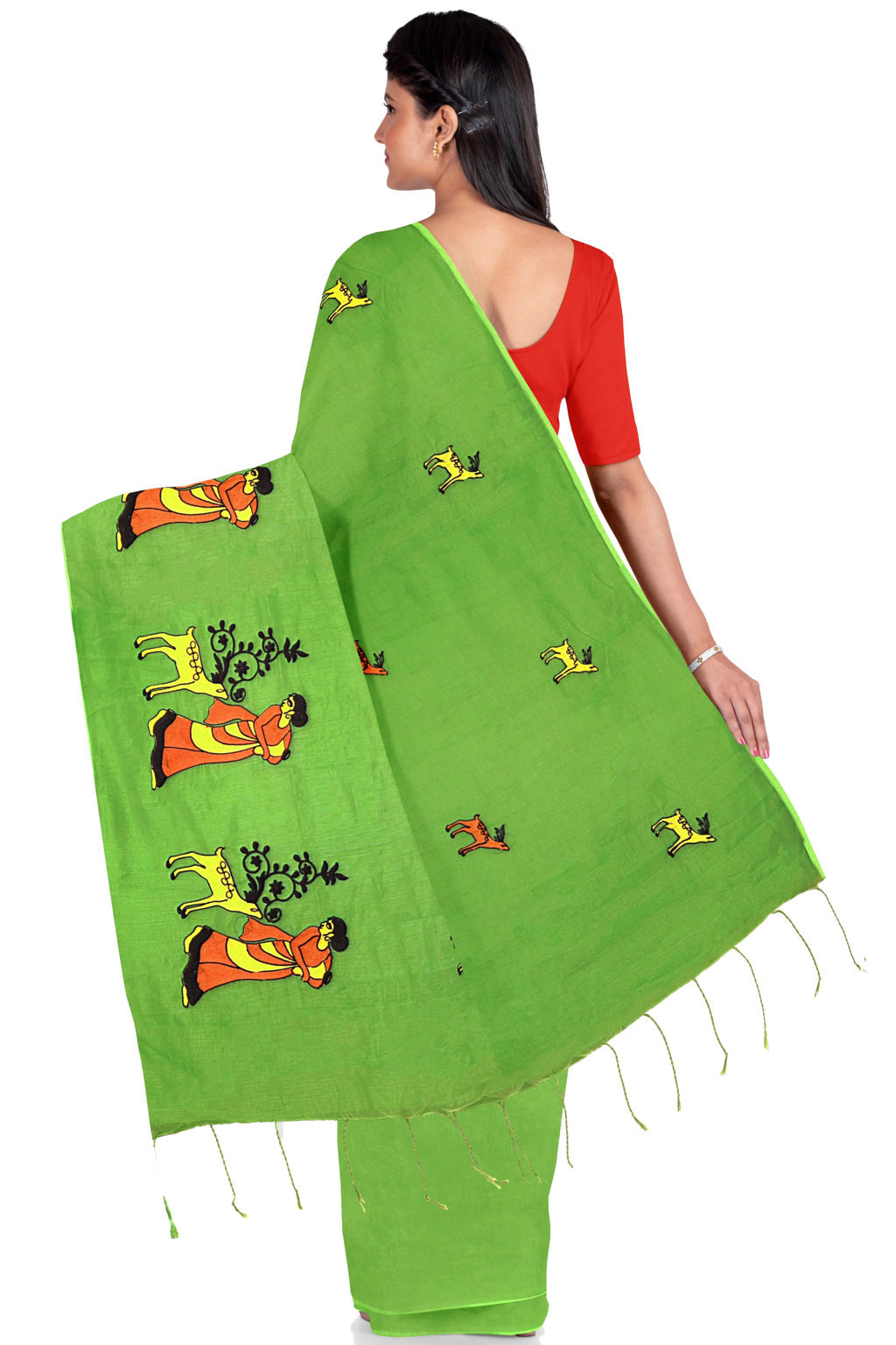Green Pure Cotton Urbasi Hand Hand Loom Saree (1116)